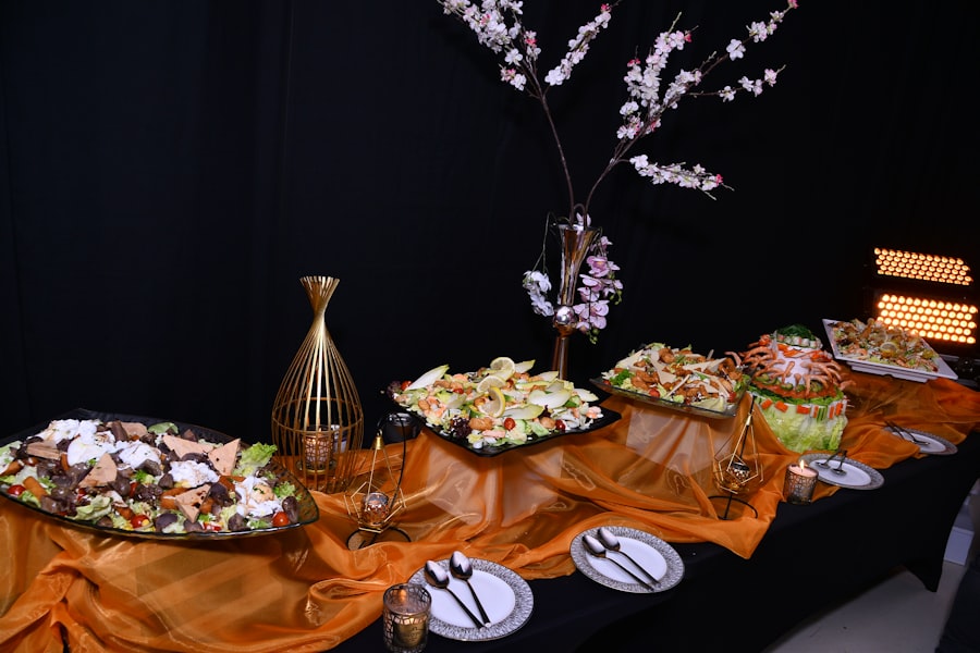 Elegant plated food display for an evening reception