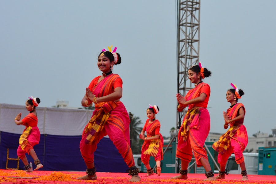 Group of dancers performing a coordinated routine outdoors