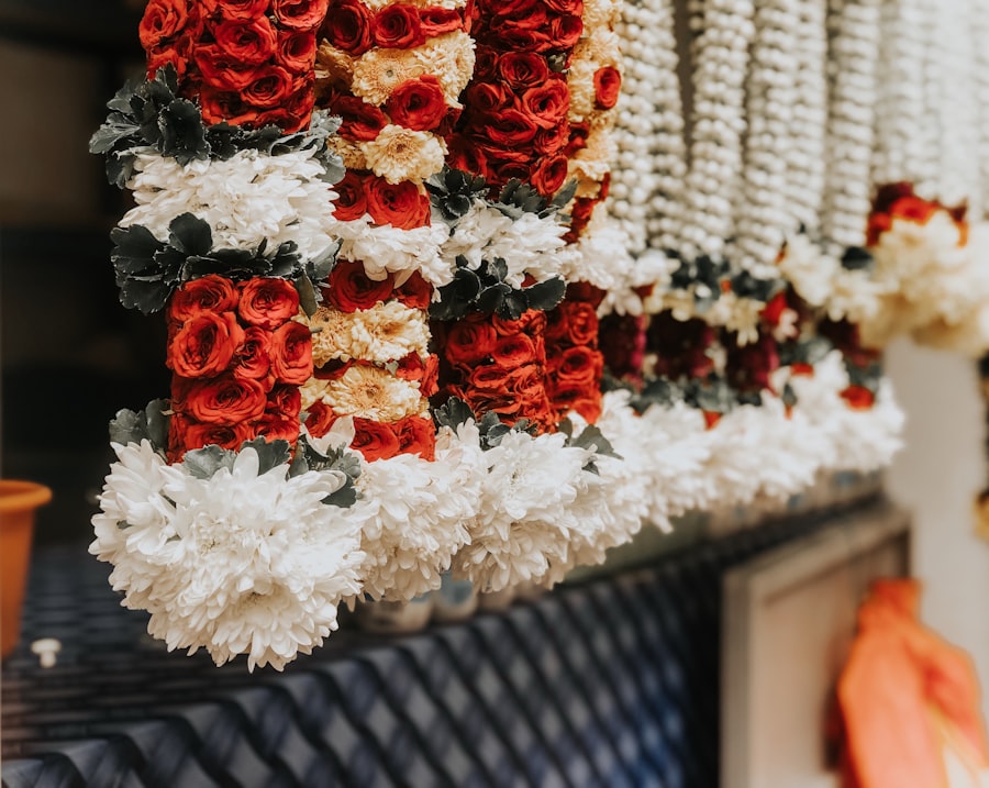 Close-up of multicolored floral garlands used as decor