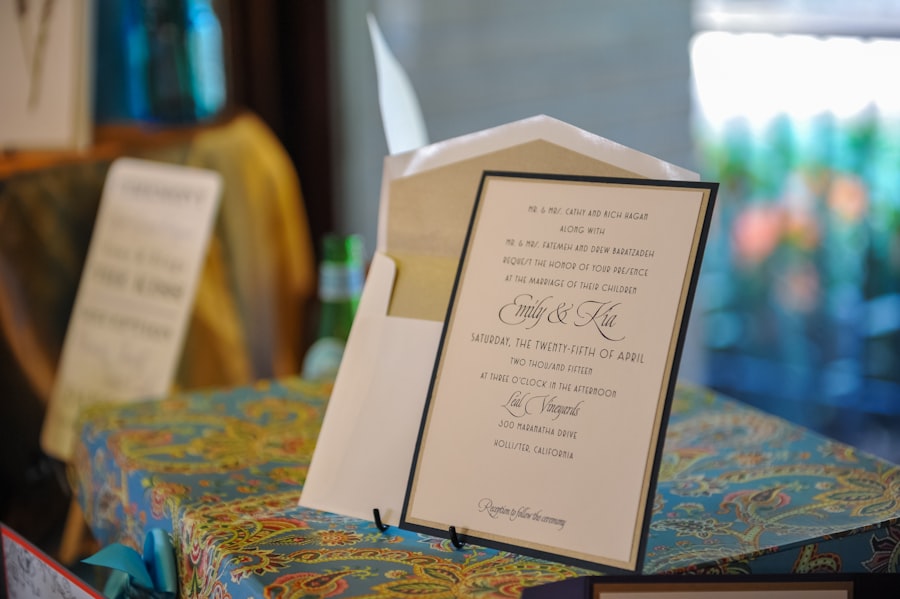 Formal wedding invitation card with matching envelope