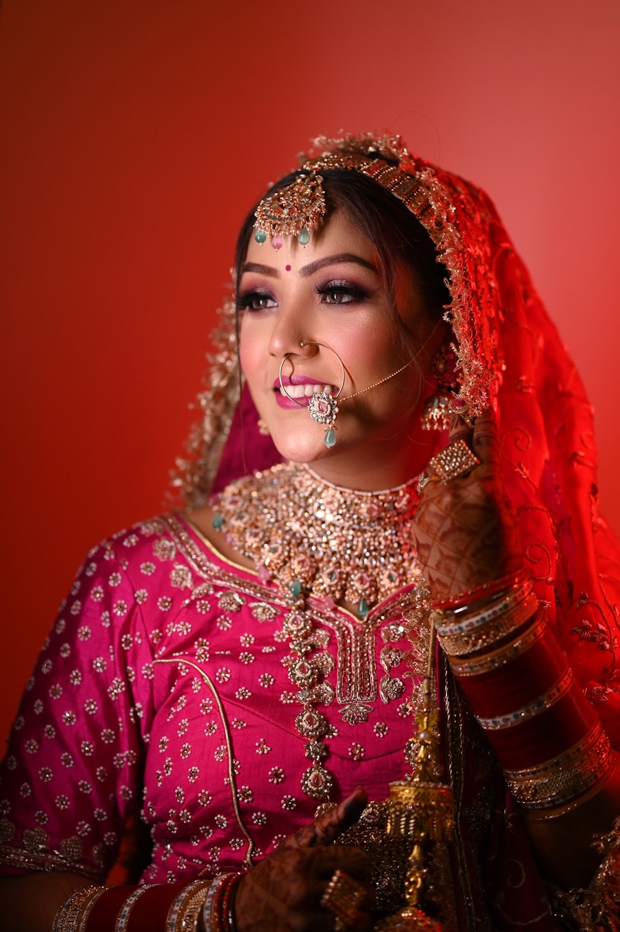 Close-up of bridal eye makeup with shimmer eyeshadow