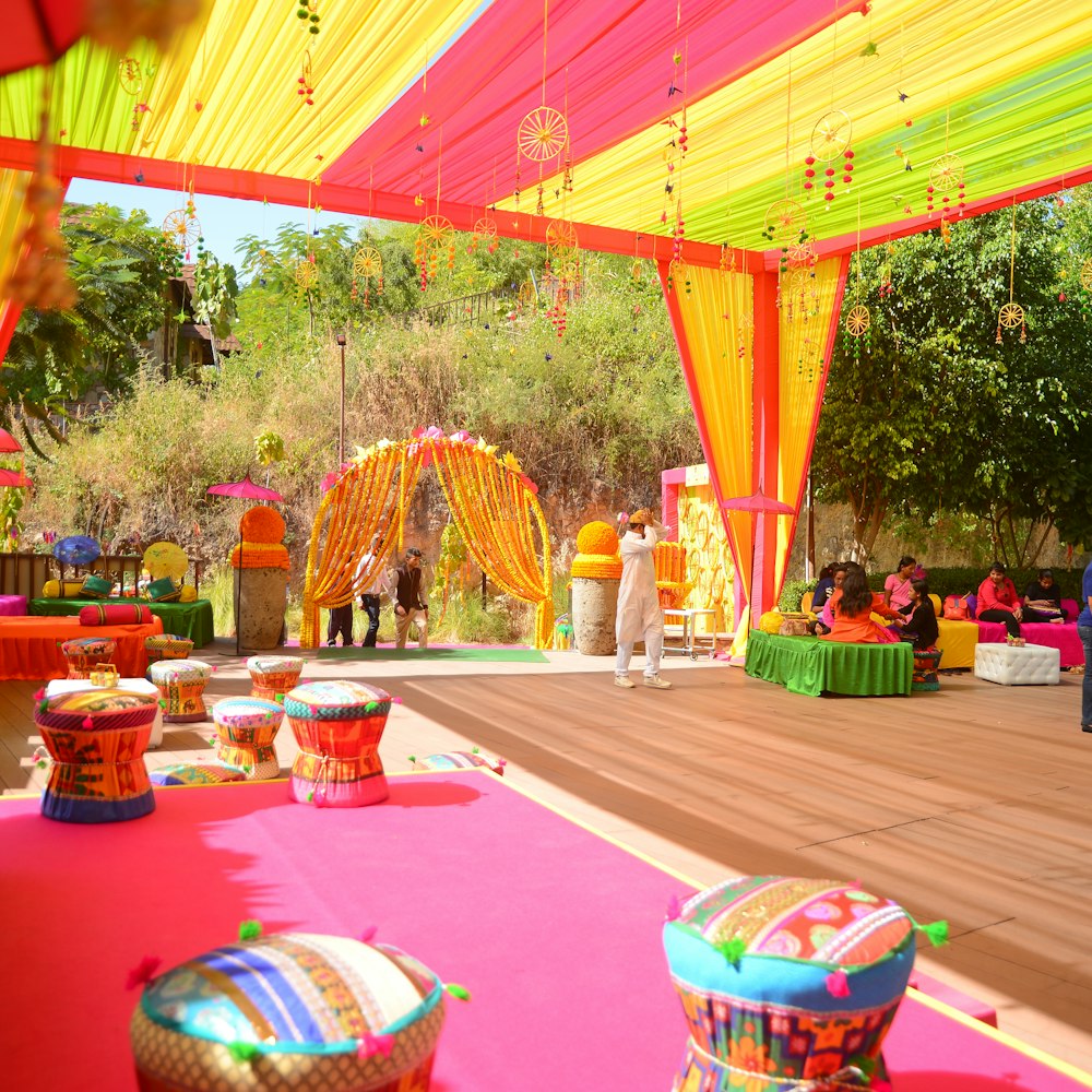 Colorful haldi ceremony decor setup